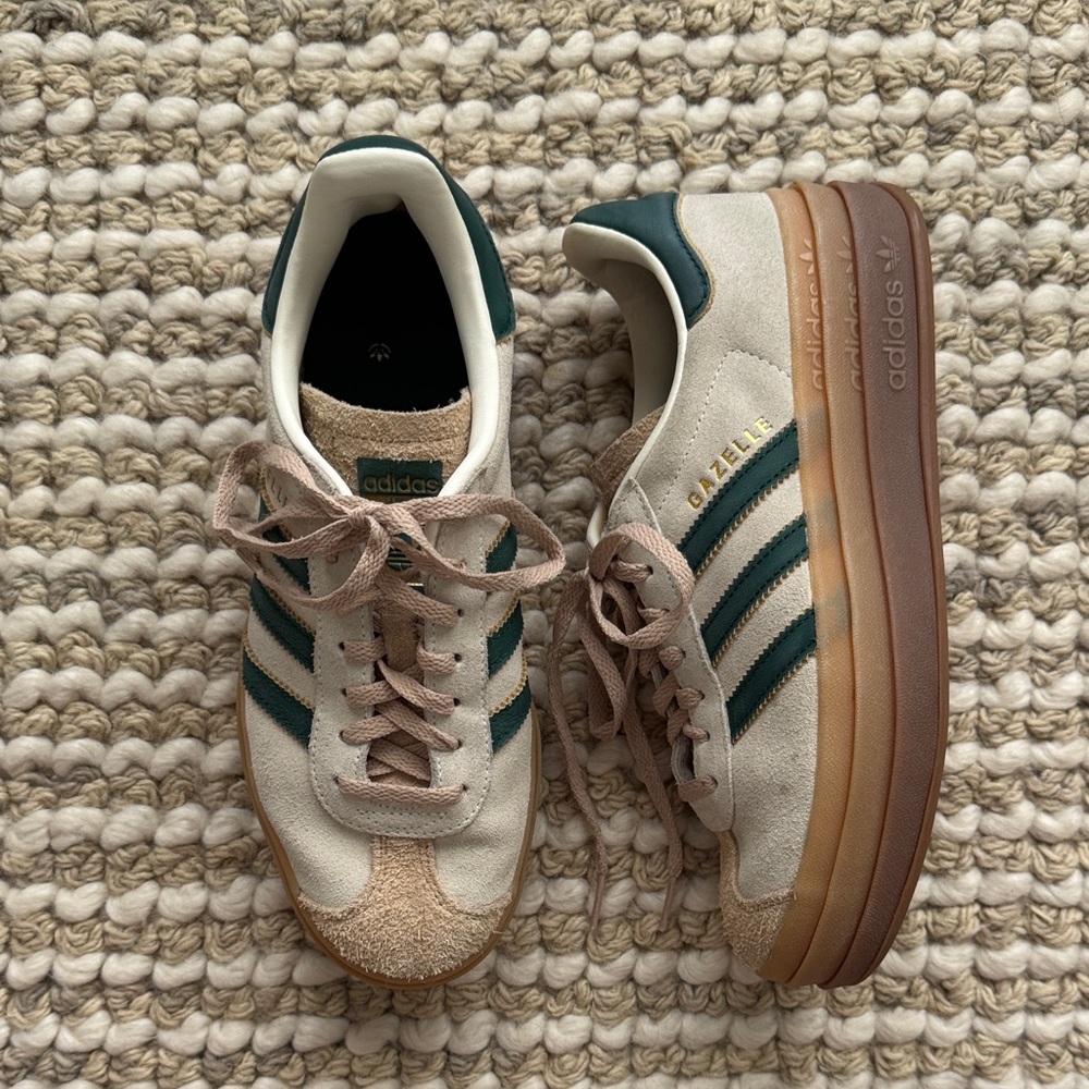 Adidas Gazelle Bold Sneakers in Cream and Dark Green